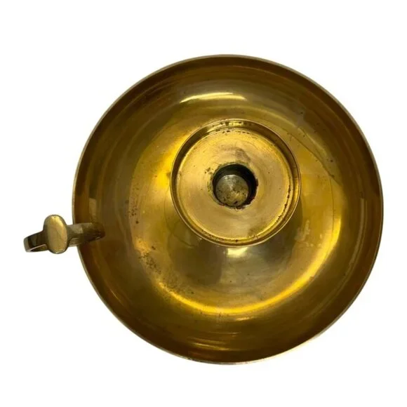 Vintage Brass Chamberstick Candle Holder Round Drip Tray Base Loop Handle Antiqu - Picture 4 of 6